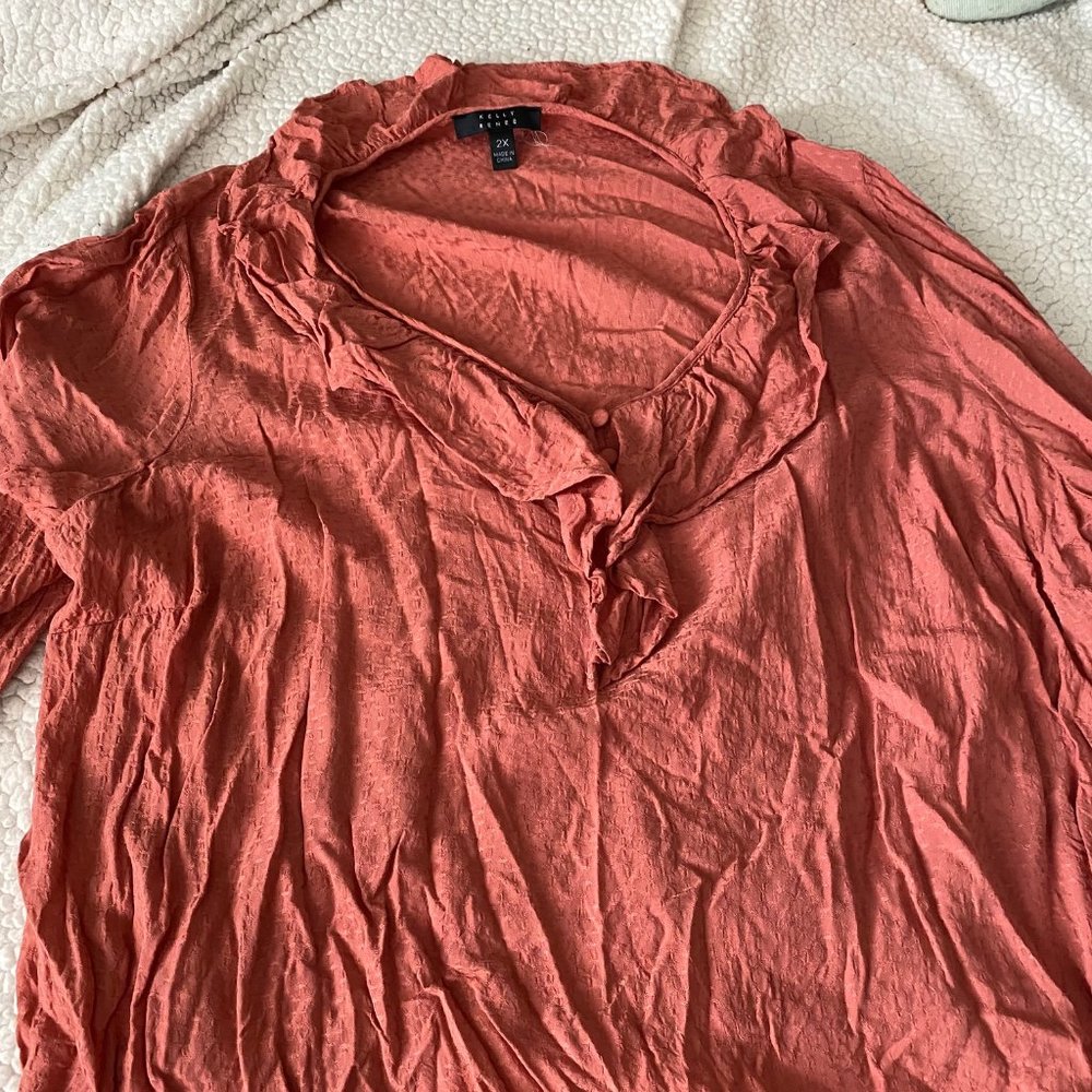 Kelly Renee 2X, Coral -rust colored blouse